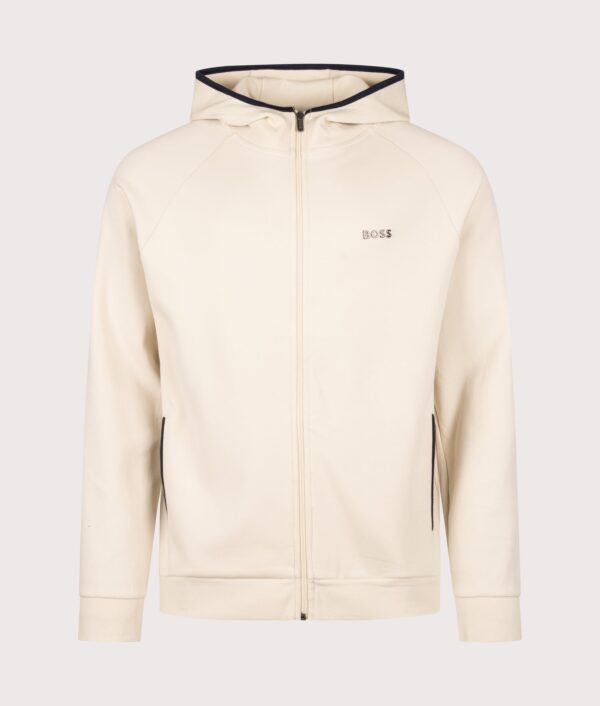 BOSS Regular Fit Sense Zip Through Hoodie Open White
