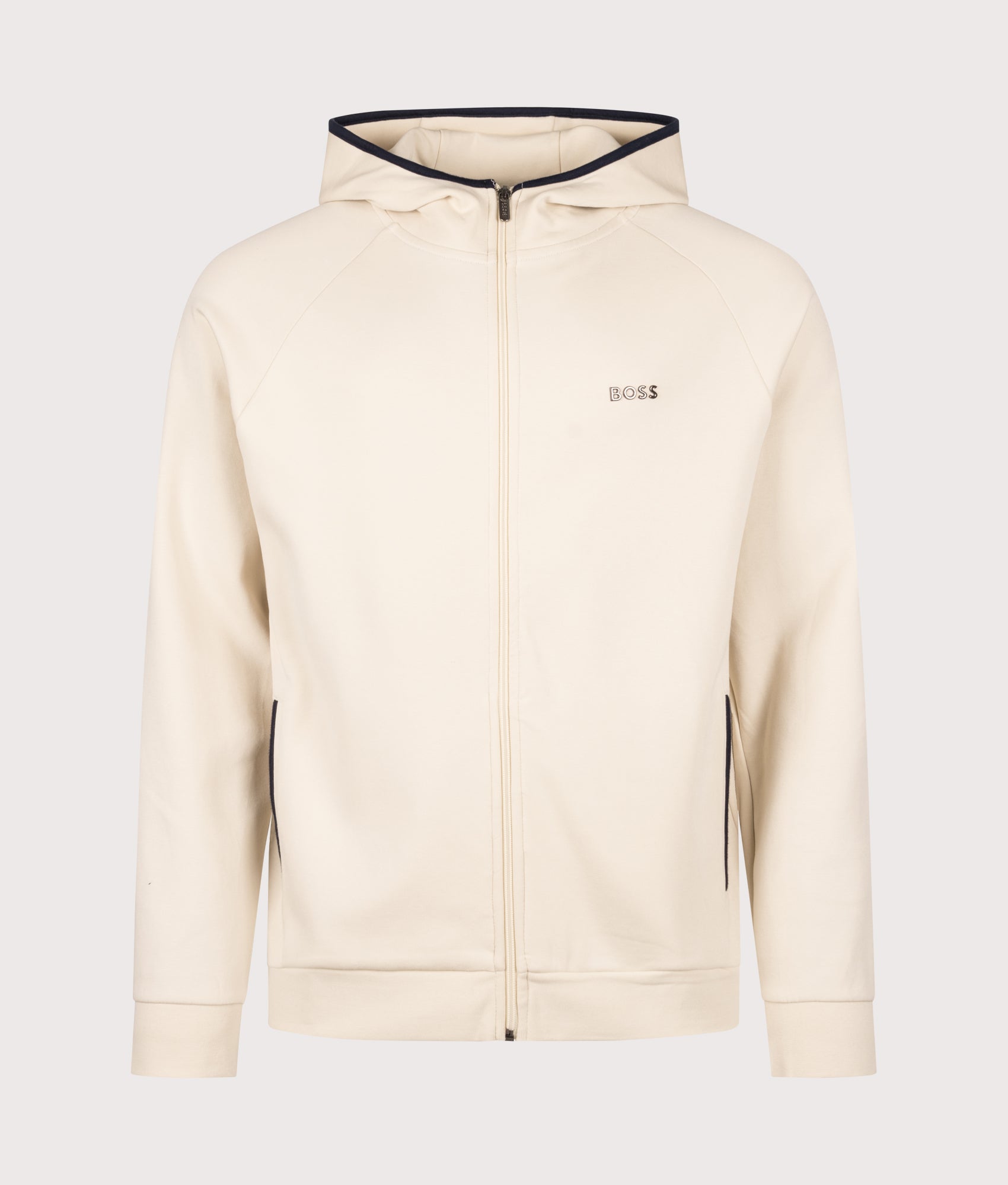 BOSS Regular Fit Sense Zip Through Hoodie Open White