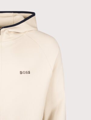 BOSS Regular Fit Sense Zip Through Hoodie Open White