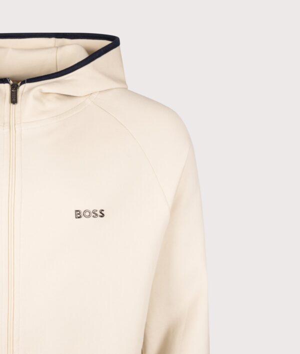 BOSS Regular Fit Sense Zip Through Hoodie Open White