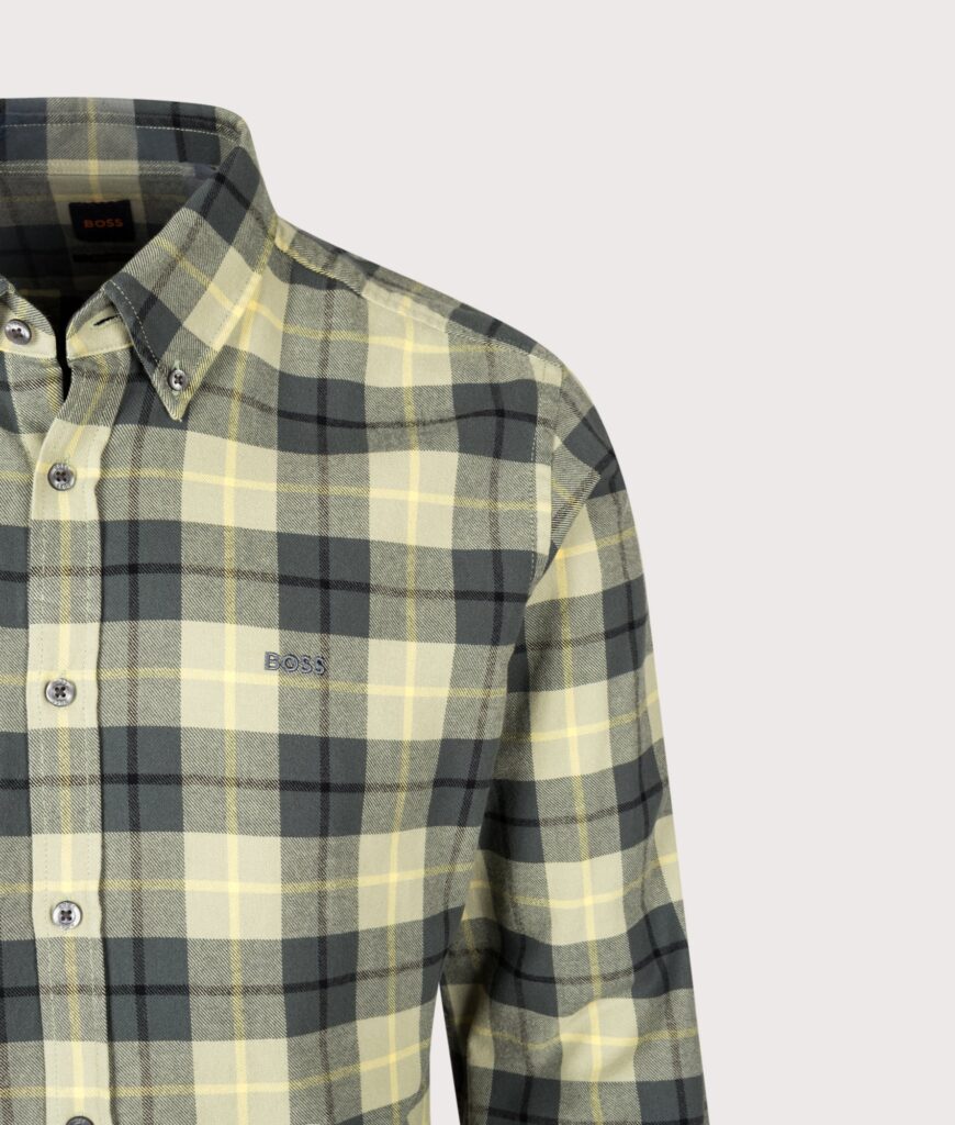 BOSS Regular Fit Rickert M Plaid Shirt Open Green