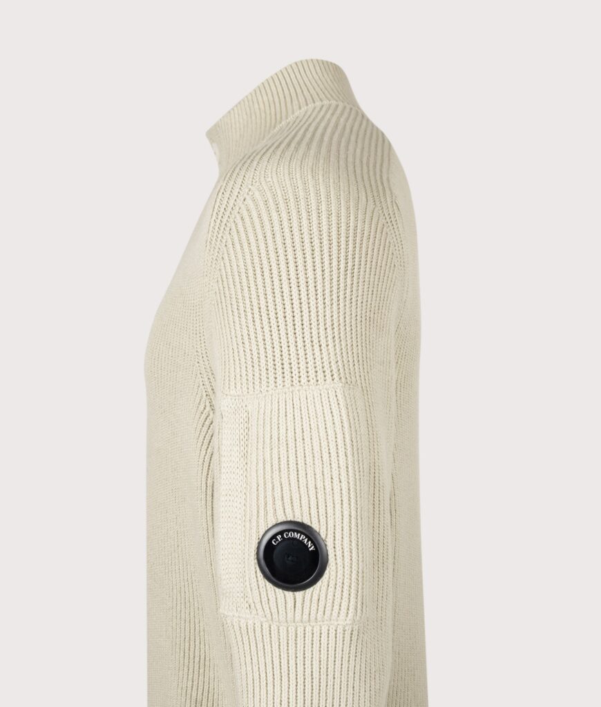C.P. Company Full Rib Cotton Half Button Lens Jumper Silver Birch