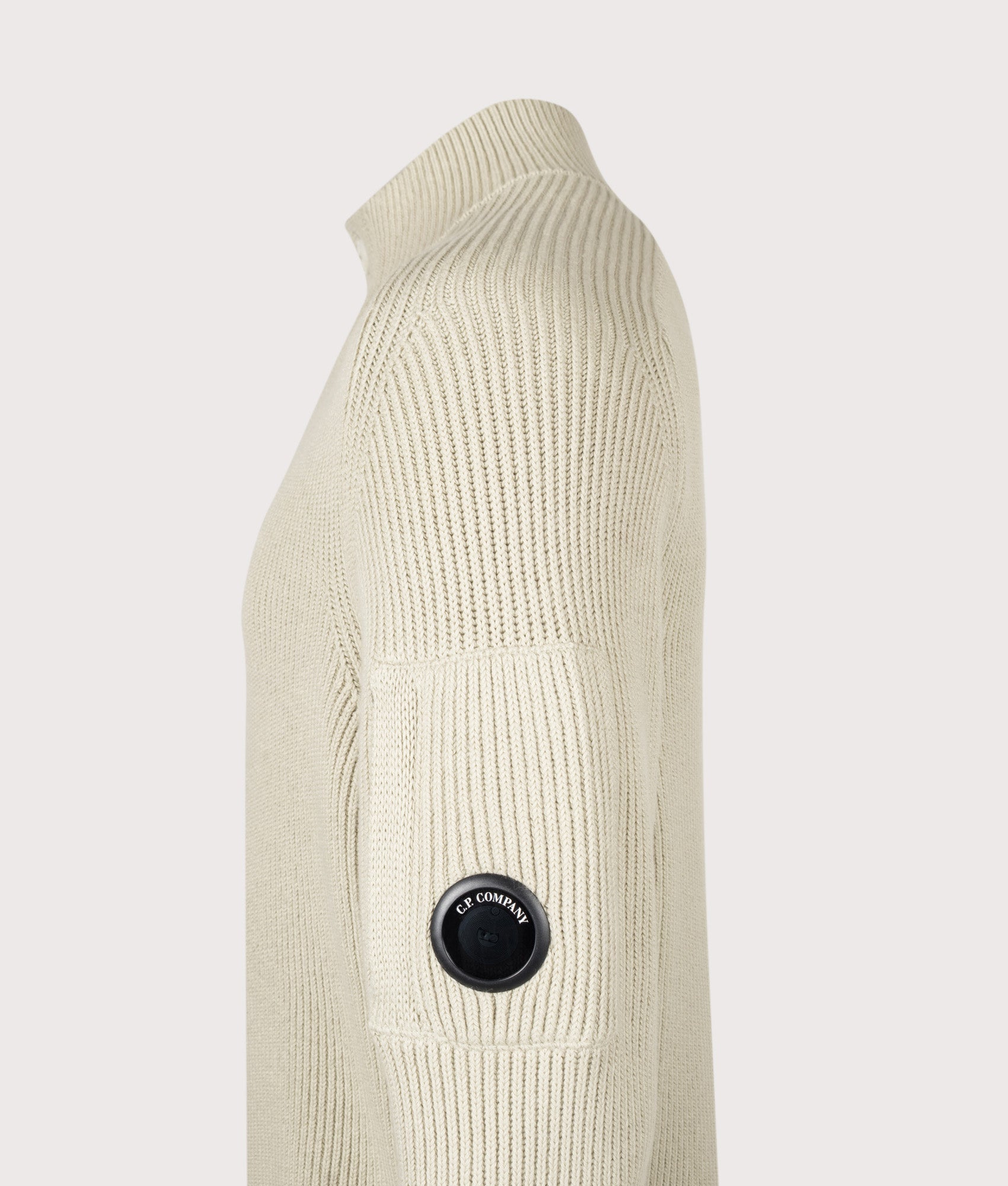 C.P. Company Full Rib Cotton Half Button Lens Jumper Silver Birch
