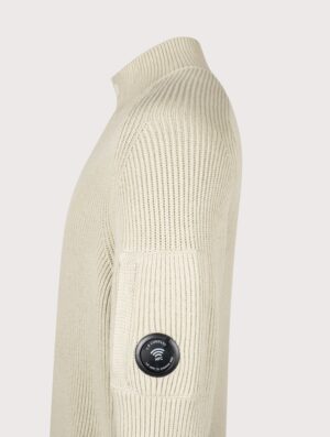 C.P. Company Full Rib Cotton Half Button Lens Jumper Silver Birch