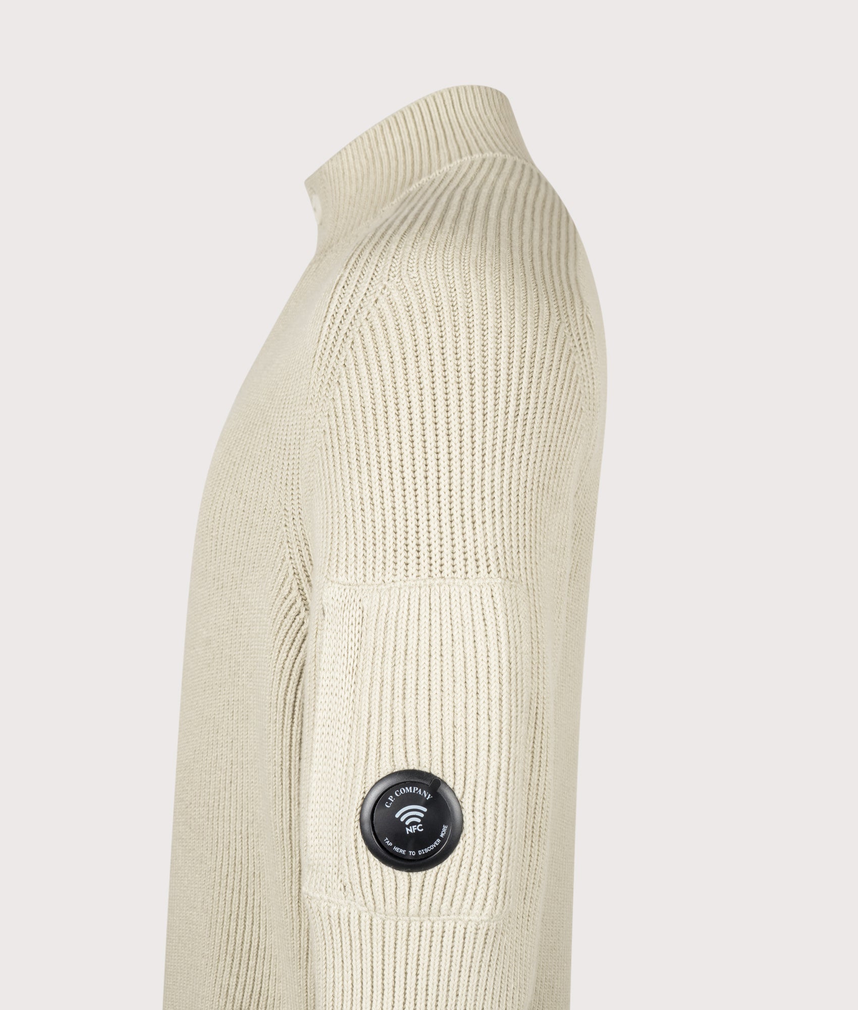 C.P. Company Full Rib Cotton Half Button Lens Jumper Silver Birch