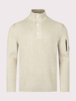 C.P. Company Full Rib Cotton Half Button Lens Jumper Silver Birch