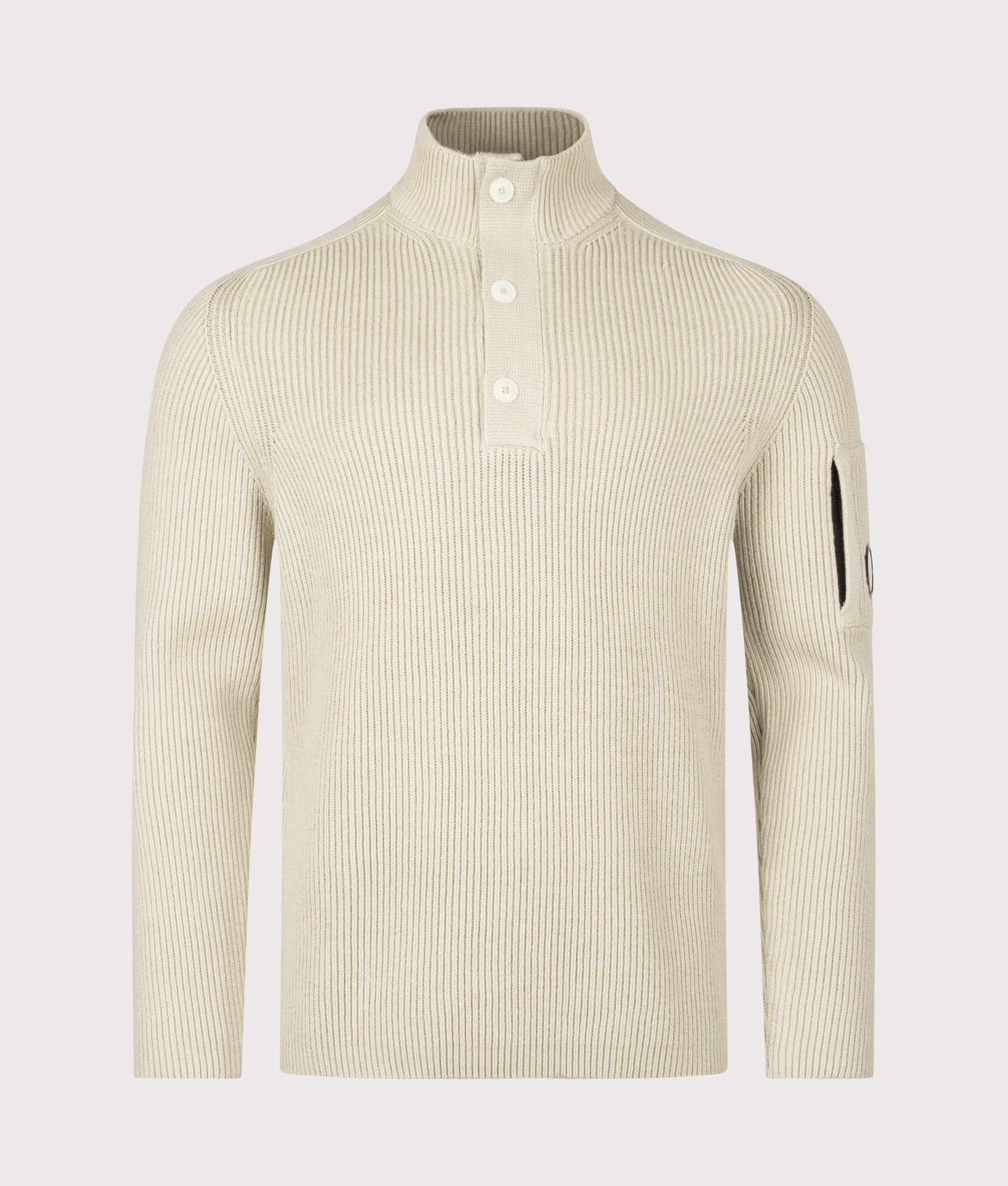 C.P. Company Full Rib Cotton Half Button Lens Jumper Silver Birch