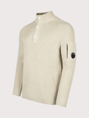 C.P. Company Full Rib Cotton Half Button Lens Jumper Silver Birch