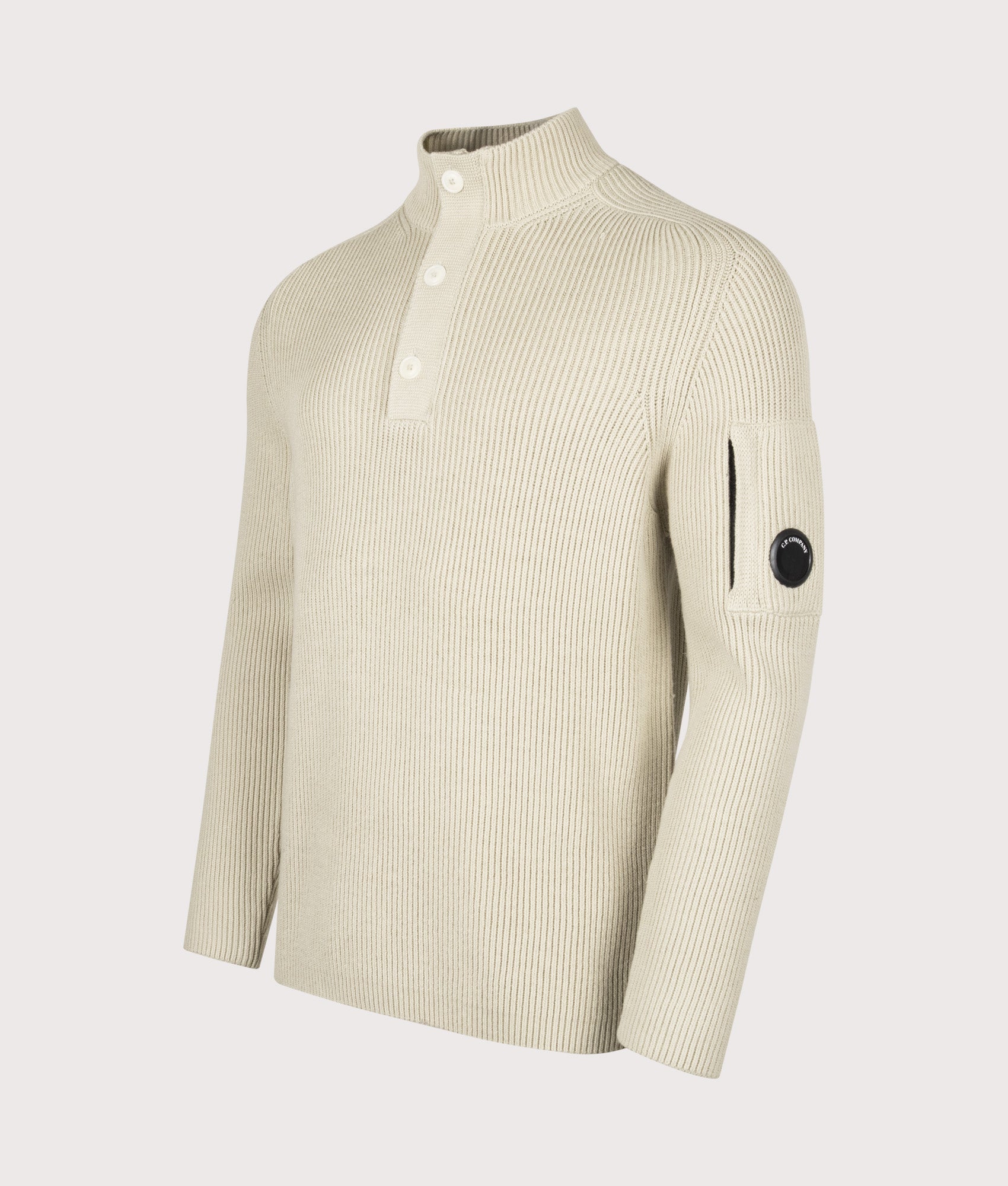 C.P. Company Full Rib Cotton Half Button Lens Jumper Silver Birch