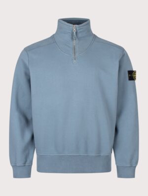 STONE ISLAND Comfort Fit Brushed Organic Fleece Quarter Zip Sweatshirt V002B Steel Blue