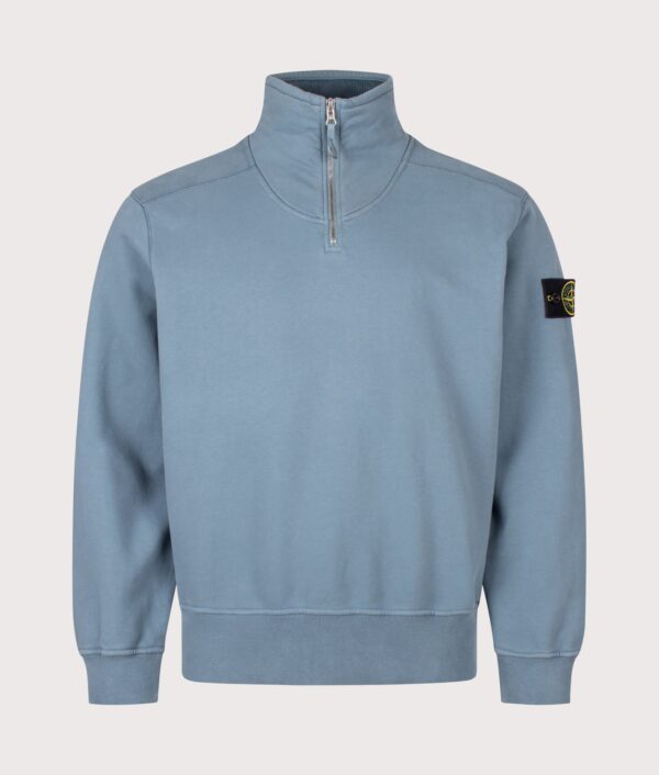 STONE ISLAND Comfort Fit Brushed Organic Fleece Quarter Zip Sweatshirt V002B Steel Blue