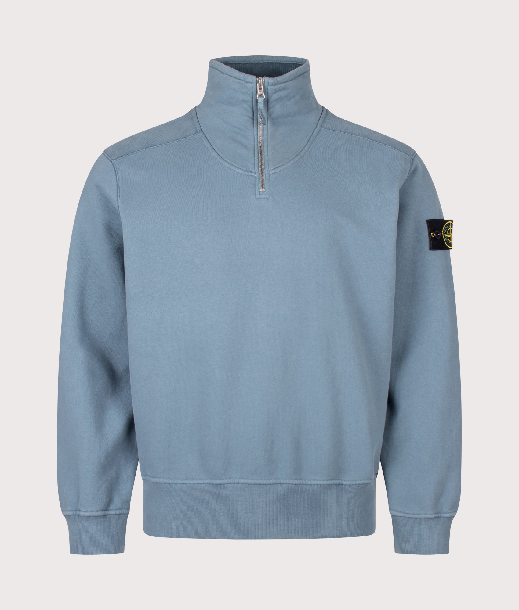 STONE ISLAND Comfort Fit Brushed Organic Fleece Quarter Zip Sweatshirt V002B Steel Blue