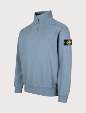 STONE ISLAND Comfort Fit Brushed Organic Fleece Quarter Zip Sweatshirt V002B Steel Blue