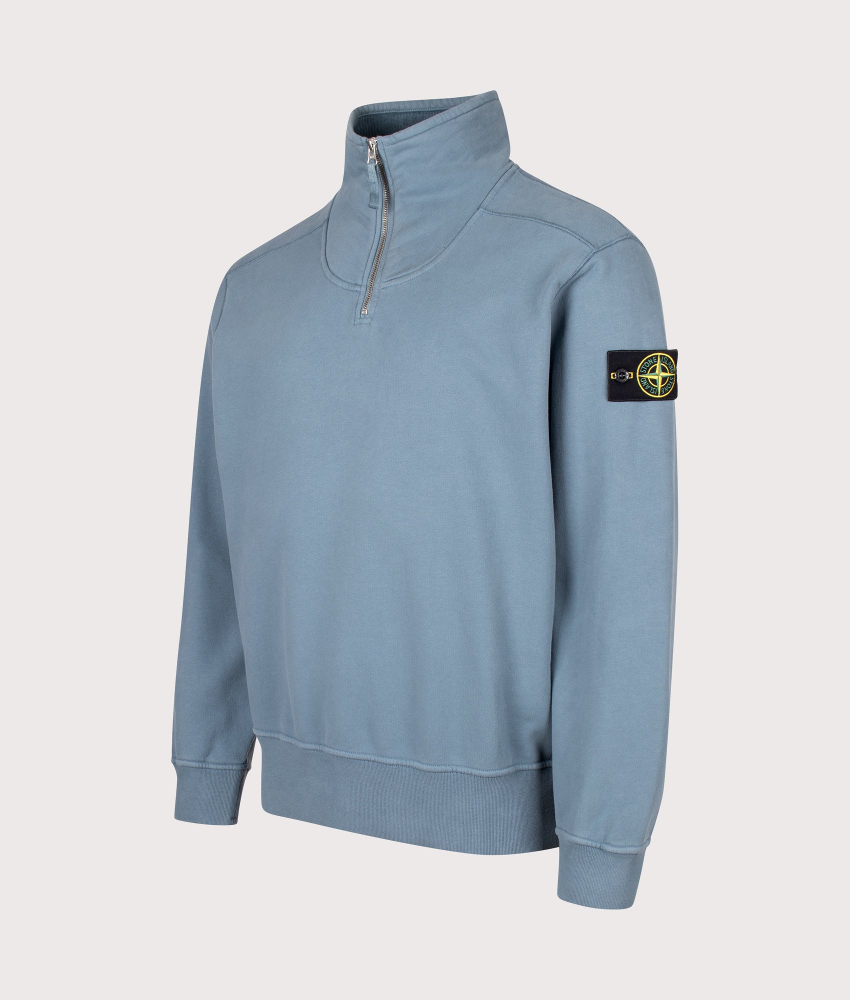 STONE ISLAND Comfort Fit Brushed Organic Fleece Quarter Zip Sweatshirt V002B Steel Blue