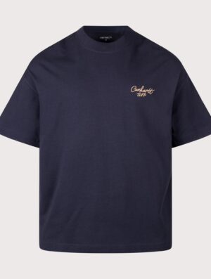 Carhartt WIP Boxy Loose Fit Signature Script T-Shirt 3Z6XX Dark Navy/WIP Dusty H