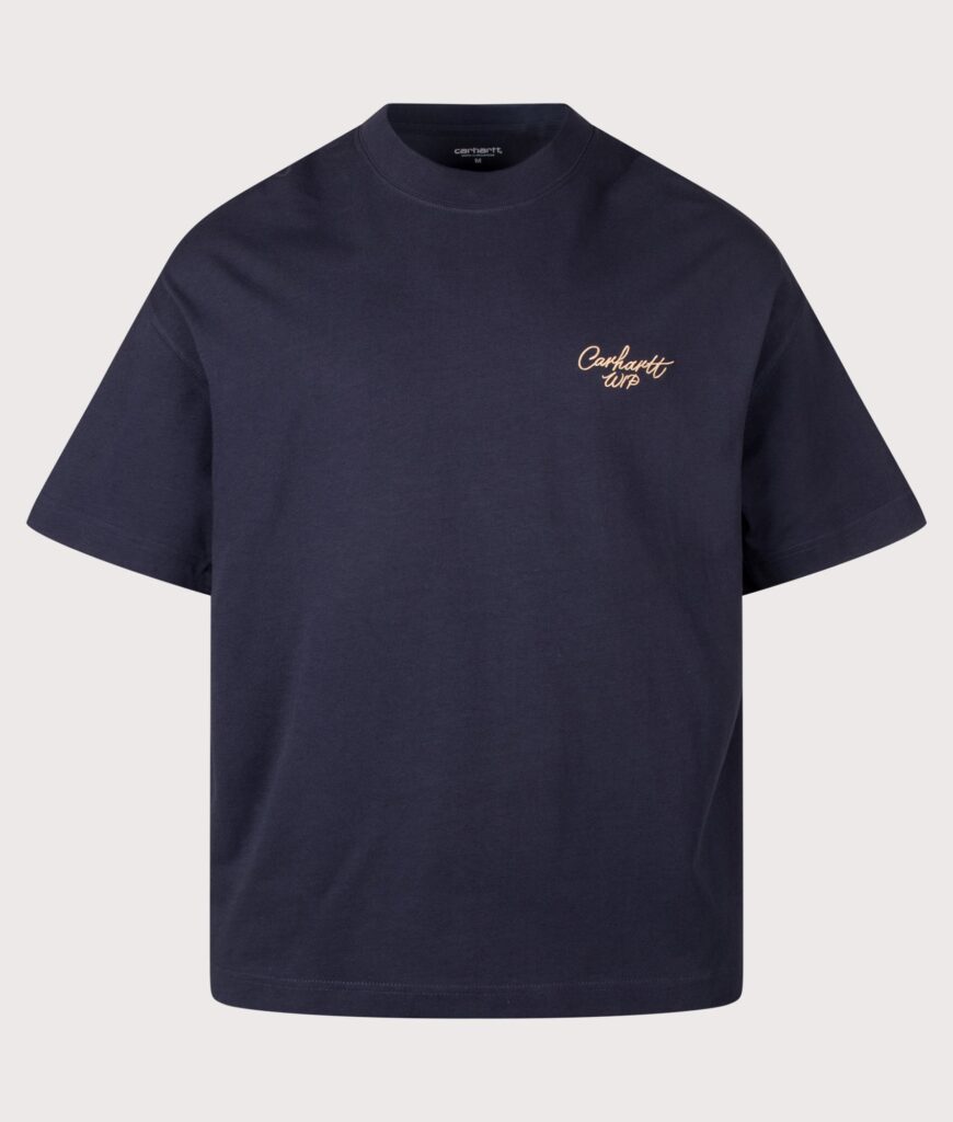 Carhartt WIP Boxy Loose Fit Signature Script T-Shirt 3Z6XX Dark Navy/WIP Dusty H