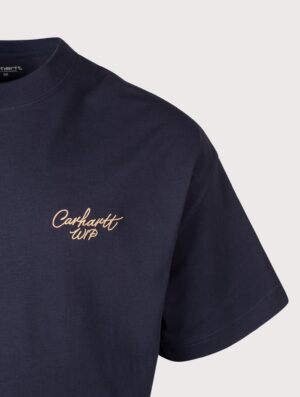 Carhartt WIP Boxy Loose Fit Signature Script T-Shirt 3Z6XX Dark Navy/WIP Dusty H
