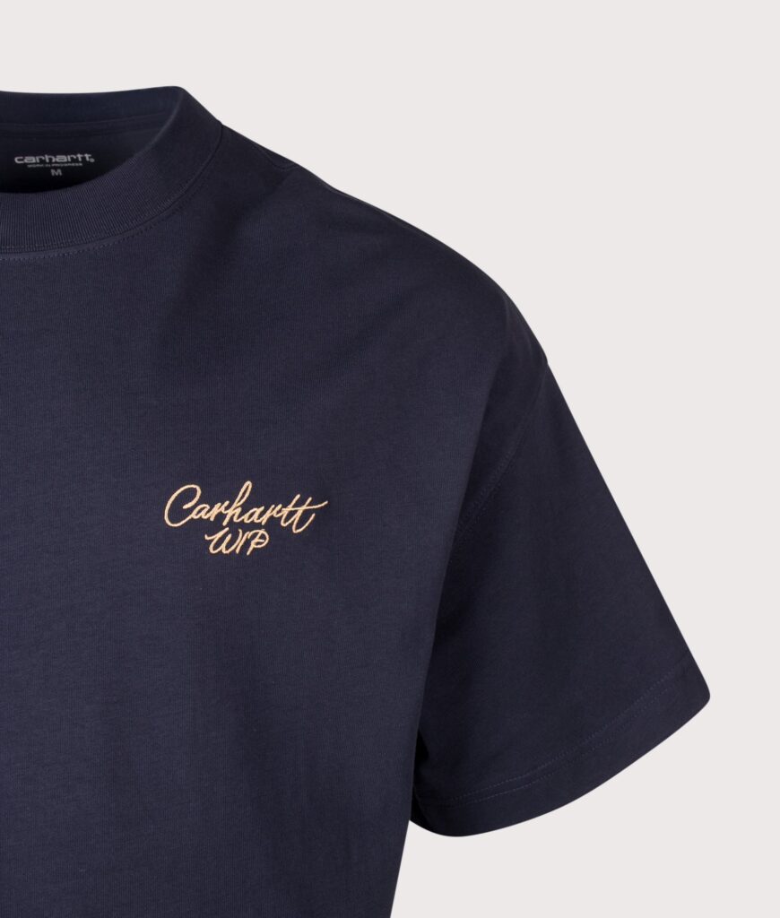 Carhartt WIP Boxy Loose Fit Signature Script T-Shirt 3Z6XX Dark Navy/WIP Dusty H