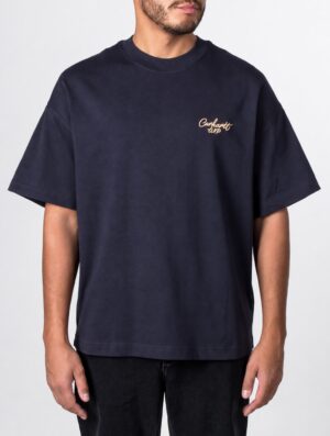 Carhartt WIP Boxy Loose Fit Signature Script T-Shirt 3Z6XX Dark Navy/WIP Dusty H