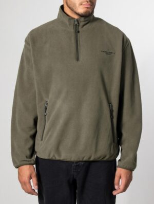 Carhartt WIP Balloon Fit Edmore Quarter Zip Fleece Sweatshirt 00PXX Cypress/Black