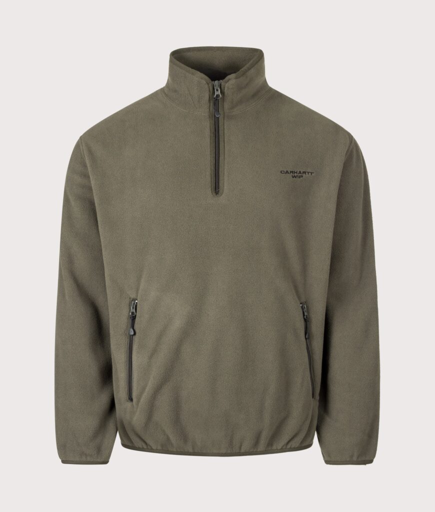 Carhartt WIP Balloon Fit Edmore Quarter Zip Fleece Sweatshirt 00PXX Cypress/Black