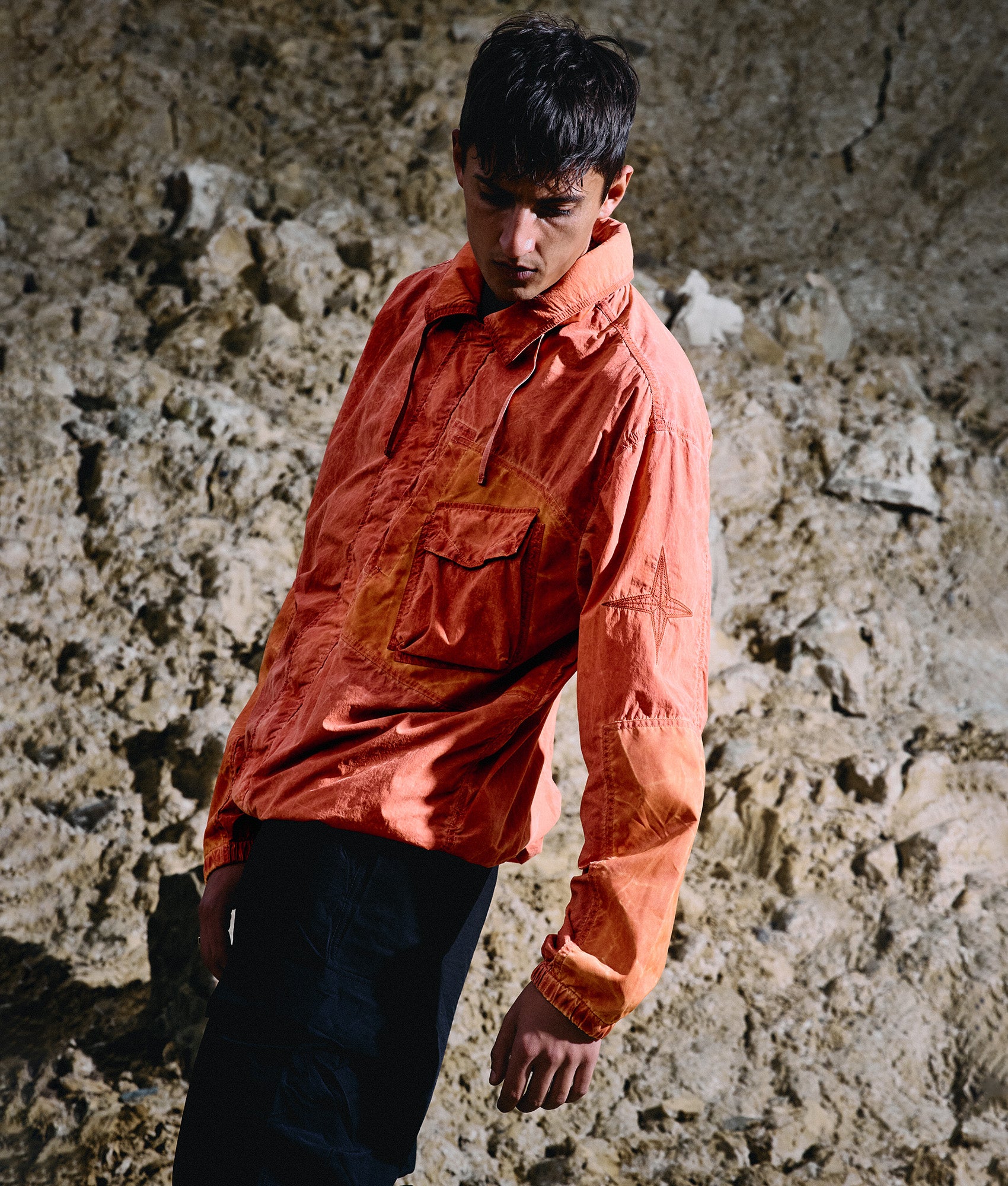 STONE ISLAND Uneven Pigment Dyed Nylon Smerigliato + Nylon Canvas Overshirt Burnt Orange
