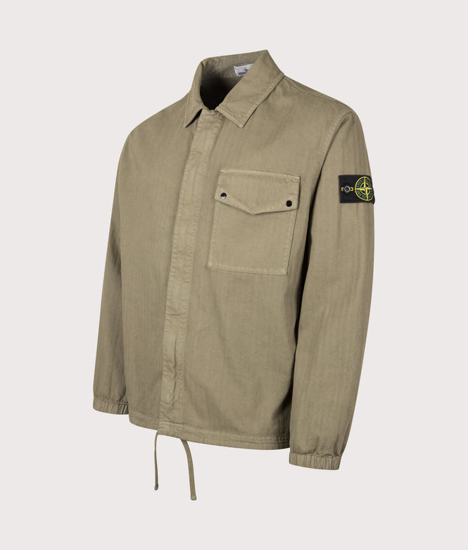 STONE ISLAND Cotton Herringbone Overshirt V005G Military Green
