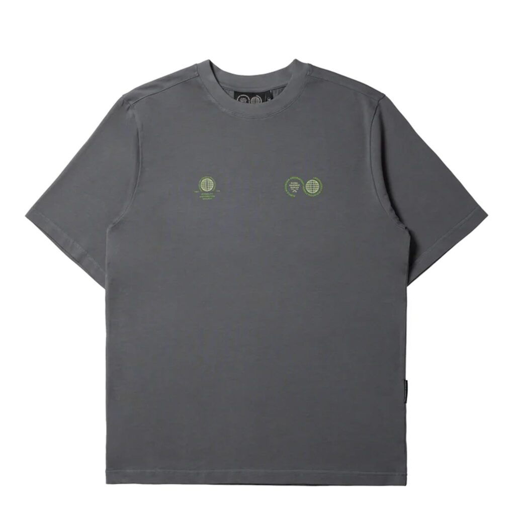 Purple Mountain Observatory Globe S/S Tee Storm Grey / Green Logo
