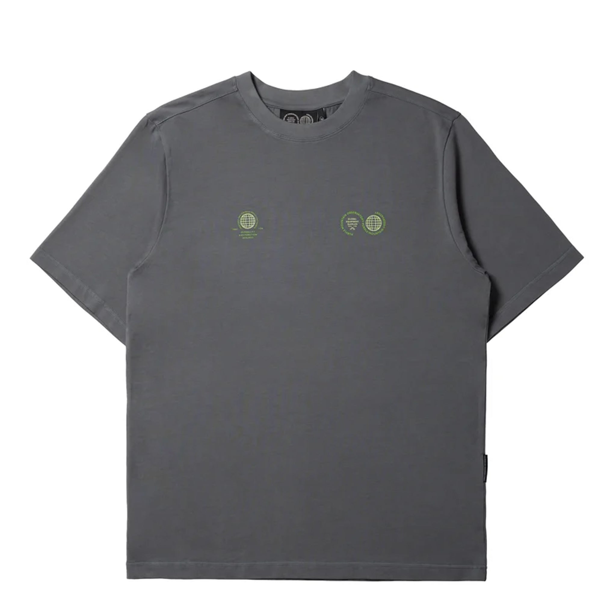 Purple Mountain Observatory Globe S/S Tee Storm Grey / Green Logo